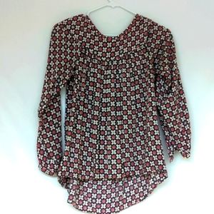 LOFT Petite Long Sleeve Mixed Media Front Pleated Blouse